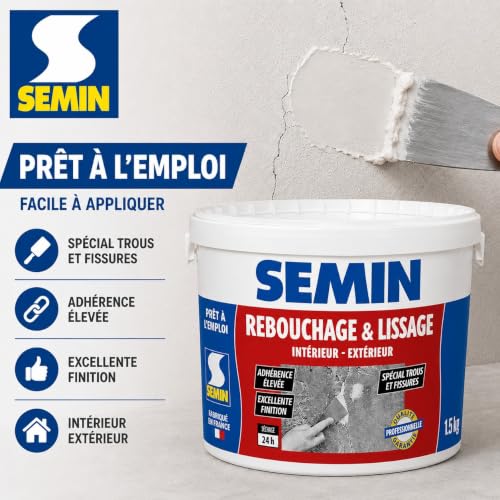 SEMIN 1.5kg Paste Filler - Special Holes, Cracks & Screw Holes - Indoor/Outdoor - Ready to Use - Excellent Finish - High Adhesion