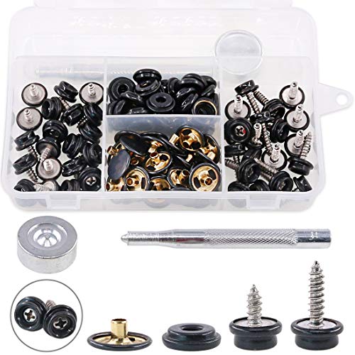Hilitchi 120Pcs Black [2-Sizes] Screw-in Snap Stud Fastener Screw Snaps 3/8