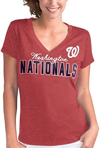 GIII For Her Washington Nationals MLB Women's Home Run V-Neck T-Shirt - Heathered Red (X-Large)