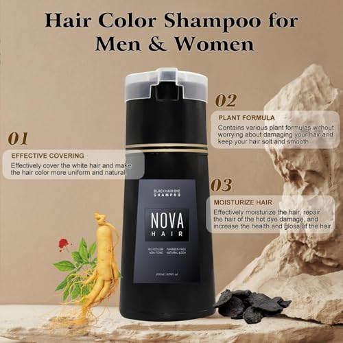 LBOYLOVE Hair Dye Shampoo 3 in 1 for Nova Hair Instant Dye, Hair Color for Gray Hair Coverage, Long Lasting Color for Women & Men (Black)