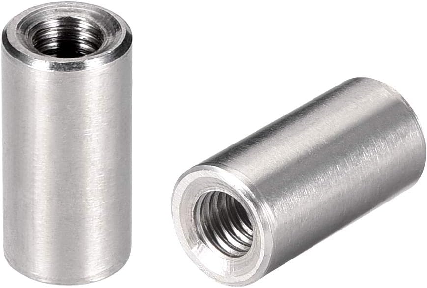 sourcing map M6 Round Connector Nuts, 304 Stainless Steel Coupling Nut 20mm/0.78inch Length,Pack of 5, Silver, M6x20mm