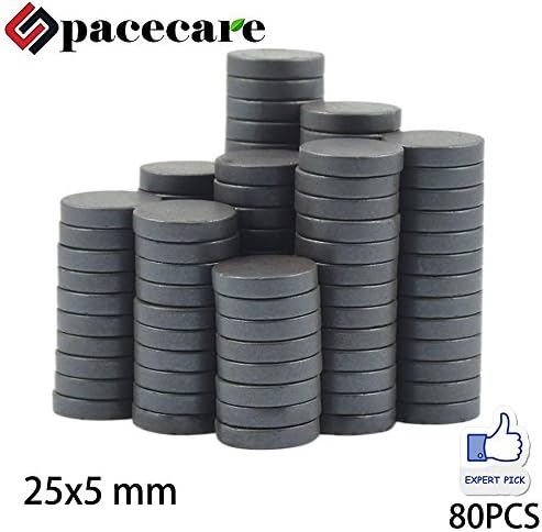 SPACECARE Ceramic Disc Magnets 80 PCS with Double-Sided Adhesive Industrial Power Magnets. 0.98 Inches X 0.2 Inches Peel and Stick Circle Round Magnets