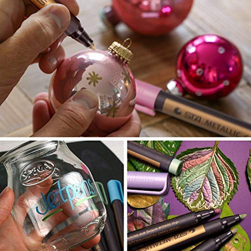 Metallic Marker Pens, Morfone Set of 10 Colors Paint Markers for Card Making, Rock Painting, DIY Photo Album, Scrapbook Crafts, Metal, Wood, Ceramic, Glass (Medium tip) - Thumbnail 3