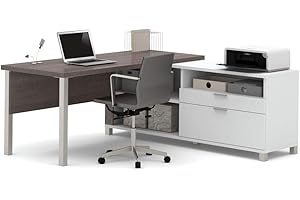 BESTAR Pro-Linea L-Desk with Drawers, White/Bark Grey