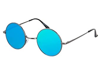 Alsino Moderne Sonnenbrille Flat Lens mit runden Gläsern Hippie Look Flat Top flach Retro Flattop Nerdbrille John Lennon Styl
