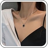 Ximdble Vintage Enamel Heart Pendant Necklace Black Heart Choker Necklace Heart Love Necklace Silver Ball Chain Necklace for Women