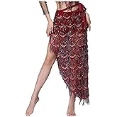 KWNMNDD Belly Dance Hip Scarf Glitter Fringe Triangle Wrap Belt Sparkle Skirt Outfit Accessory with Tassel Sequins for Women