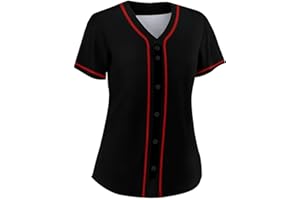 Lalkllo Men Baseball Jersey Solid Shirts Plain Casual Button Down Short Sleeves T-Shirt Sports Uniform S-2XL
