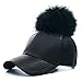 FURTALK Large Real Fur Pom Pom Baseball Cap Snapback Adjustable Leather Hat