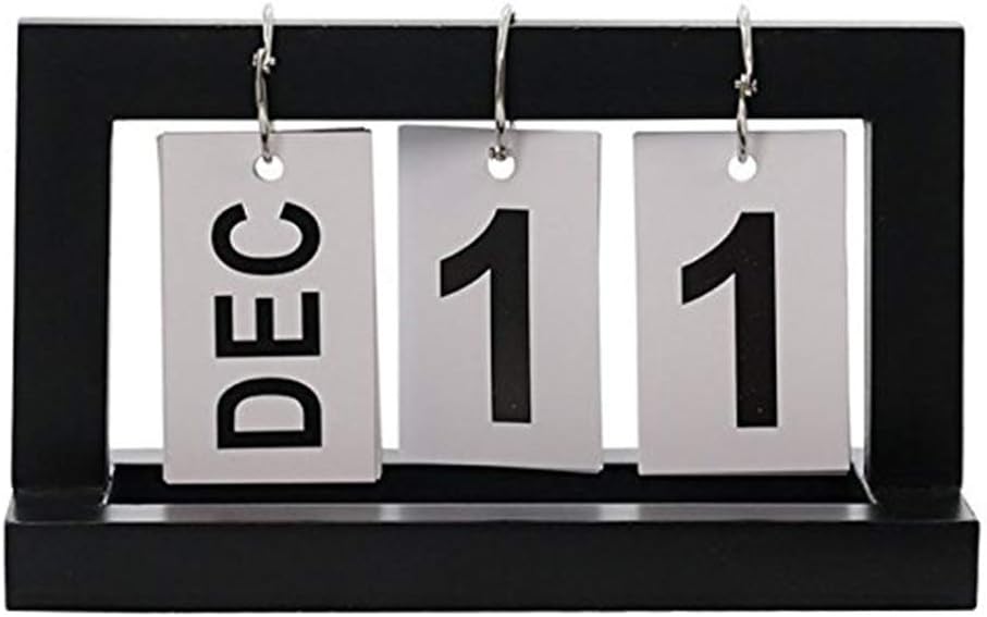 Modern Creative Wooden Perpetual Calendar, Desk Top Eternal Calender Office Stationery DIY Yearly Planner Calendar Nordic Stylish Decoration (Black)