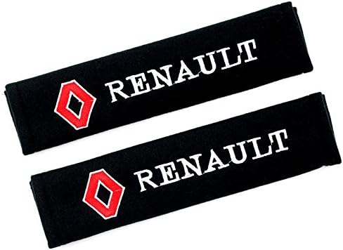 Cars Embroidered Badge Comfortable Seat Belt Shoulder Pad Cover Velcro Opening Fiber 1 Pair (RENAULT)