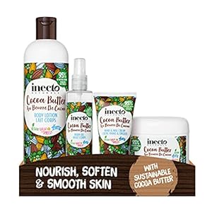 Inecto-Naturals-Cocoa-Butter-Skin-Care-Pack Inecto Naturals Cocoa Butter Skin Care Bundle, Body Lotion 400ml, Body Oil 200ml, Hand & Nail Cream 75ml & Luxury…