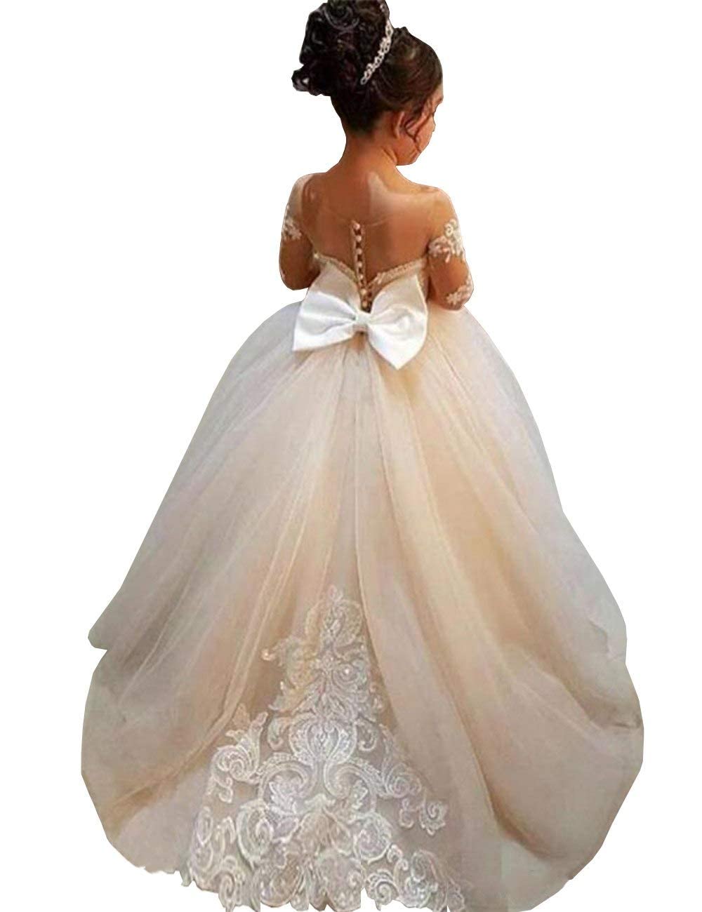 Photo 1 of MuchXi Lovely Lace Flower Girls Dresses Kids First Communion Dress Princess Wedding Pageant Ball Gown All Champagne 8