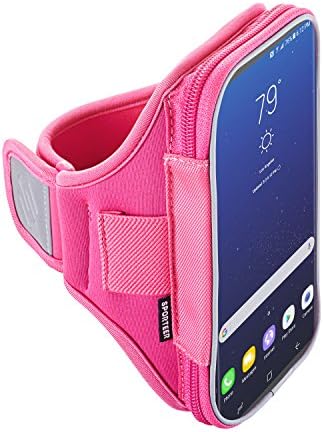 Sporteer Velocity V6 Armband for Samsung Galaxy S9, Galaxy S8, Galaxy S7, S7 Edge, S7 Active - Fits Cases - Strap Size Small/Medium (Pink)