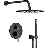 Gabrylly Black Shower Faucet Set, Wall Mounted System with Shower Valve, High Pressure 10" Rain Shower head with Handheld Spray Combo, 2 Way Rainfall Shower Fixtures, Matte Black
