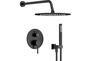 Gabrylly Black Shower Faucet Set, Wall Mounted System with Shower Valve, High Pressure 10" Rain Shower head with Handheld Spray Combo, 2 Way Rainfall Shower Fixtures, Matte Black