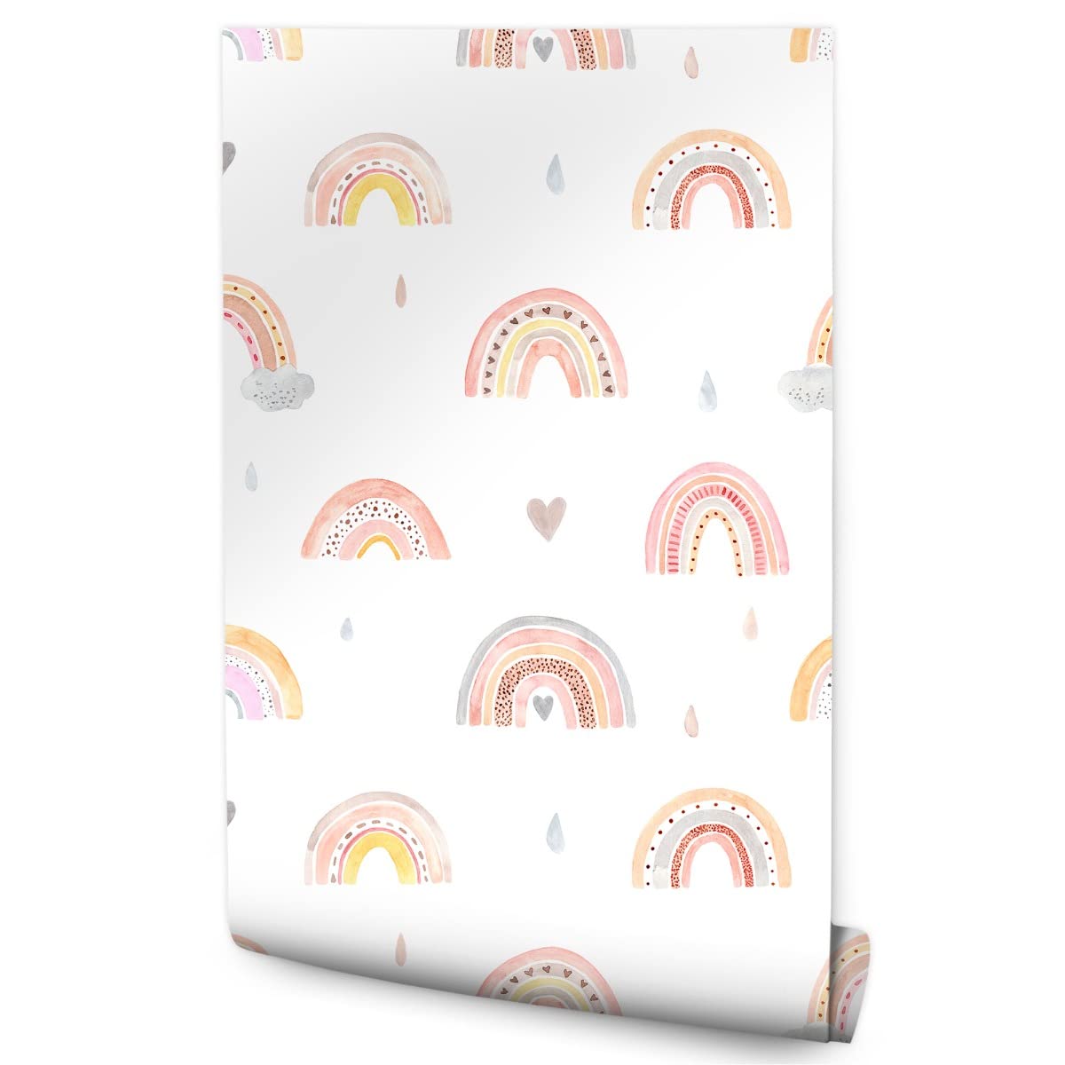 Muralo Non-Woven Wallpaper 10 m Roll Sky Clouds Drop Rainbow Abstract Lines 1000 x 53 cm Wall Wallpaper Living Room Nursery Modern Wall Decoration Wall Decoration