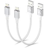 Aioneus Short iPhone Charger Cord 1ft 2Pack, Apple Certified USB A to Lightning Cable 1 Foot Nylon Braided Short iPhone Cable Fast Charging for iPhone 14 13 12 11 Pro Max XR XS 8 7 6 Plus SE