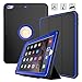 DUNNO Case Compatible with iPad 6th/5th Generation 9.7-Inch 2017/2018, Three Layer Heavy Duty Full Protection Case with [Auto Sleep/Wake] Stand Design for iPad 5/6 Generation (Black+Blue)