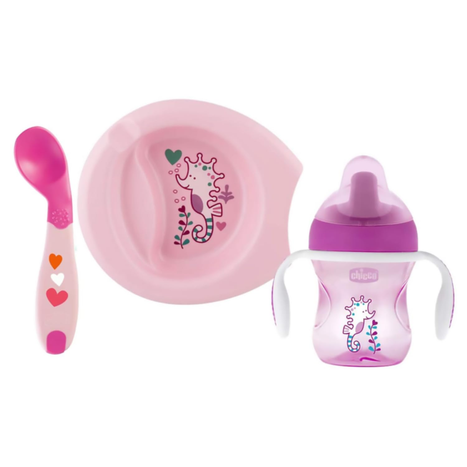 Chicco Gift Set 6+, Baby Crockery Set Includes 2 Piece Baby Plates, Drinking Cup and Weaning Spoon, Baby Cutlery 6+ Months