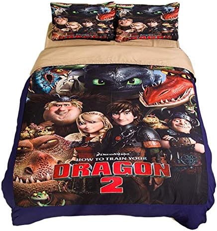 3Pcs Bedding Set 3D Printed How to Train Your Dragon Pattern Duvet Cover Set(1 Duvet Cover,2 Pillowcases) for Boys, Kids, Teens.