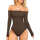 OQQ Bodysuits Womens Off-Shoulder Long Sleeve Seamless Shapewear Tops