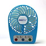 innobay Handy Portable Rechargeable Fan Operated by Built-in Lithium Battery, 7 blades, 4 Speeds of Air Force Adjustable, Timing Function and Battery Status Visible, Perfect Gift for Kids (Blue)