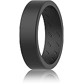 ThunderFit Silicone Wedding Rings for Men, Smooth/Stone Design Rubber Engagement Bands 7mm Wide 2.4mm Thick - 1/4/7 Variety Multipack