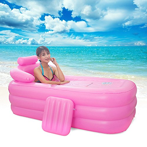 Big Size Indoor Outdoor Foldable Inflatable Bath Tub PVC Adult Bathtub Household Inflatable Bathtub 63×33×30 inch (Pink-1) - Thumbnail 6