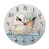 Kaimao 12 Inches Vintage Wooden Wall Clock Chic Shabby and No Tick Feature Perfect for Kitchen Living Room Office