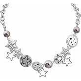 ALRNBY Charm Necklace for Women Silver Chunky Stars Choker Grunge Emo Rock Trendy Outfits for Women