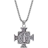 BaBakiak Saint Benedict Cross Necklace, Christian Sacramental Medal Pendant, Stainless Steel Ward off Evil Protection Jewelry