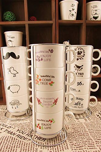 Valentines Day Gift 4 pcs Set Afternoon Tea Time Coffee Water Juice Cup Mug 11"T Chrome Stand Christmas Gift, Birthday Gift (Beautiful Life)