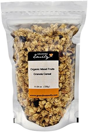 Organic Mixed Fruits Granola Cereal by Grandma Emily. Vegan, Decadent, and can be used as a Tasty Snack/Topping 11.64 oz