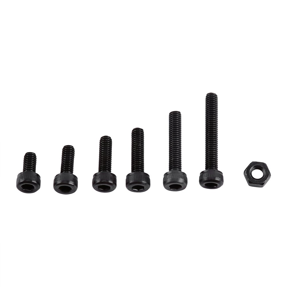 250pcs M3 Black Alloy Steel Hex Socket Screws Cover Head Full Thread Hex Nuts Assortment Plain Finish