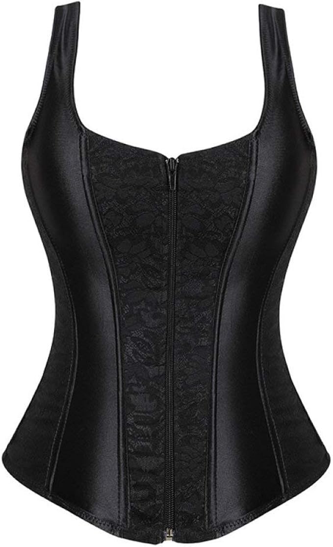 Women's Renaissance Lace Up Overbust Corsets Vintage Front Zipper