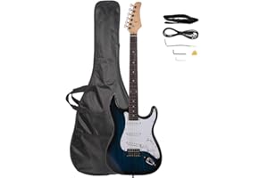 GUANGSHUOHUI 39 Inch Rosewood Fingerboard Electric Guitar,Electric Guitar Beginner Kit Solid Body Full Size Pick Up for Starter, with Bag, Picks, Capo, Strap, Cord,Allen Wrench, Tremolo Arm (Blue)
