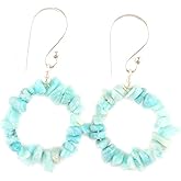 Amazonite Earrings, Natural Gemstone Raw Uncut Chips Beads Earring, Birthstone Crystal, Jewelry for Women, Chakra Energy Healing Crystals Jewelry Silver Plated Gift for Her, Teen Girl (amazonite)