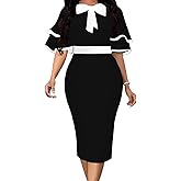 IbuduSexy Church Dresses for Women 2026 Elegant Ruffled Midi Work Dress Bow Tie