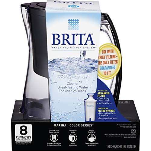 Brita Medium 8 Cup Water Filter Pitcher with 1 Standard Filter, BPA Free Marina, Black