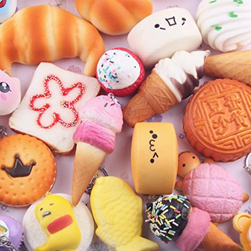Makeupstore 10 PCS Mini Soft Squishy Cake Bread Toys Set Squishies Slow Rising Simulation Food Toy Key Cellphone Chain Bread/Buns Phone Charm Key Chain Strap Child Gift (Random Colour)