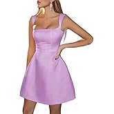 Liwecit A Line Mini Party Dresses Above Knee Length for Women Square Neck Satin Engagement Party Dresses Elegant Homecoming Dress Lilac, 14