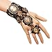 MEiySH Gothic Lolita Retro Steampunk Gear Lace Slave Bracelet Wristband Black Flower Ring (Black002)