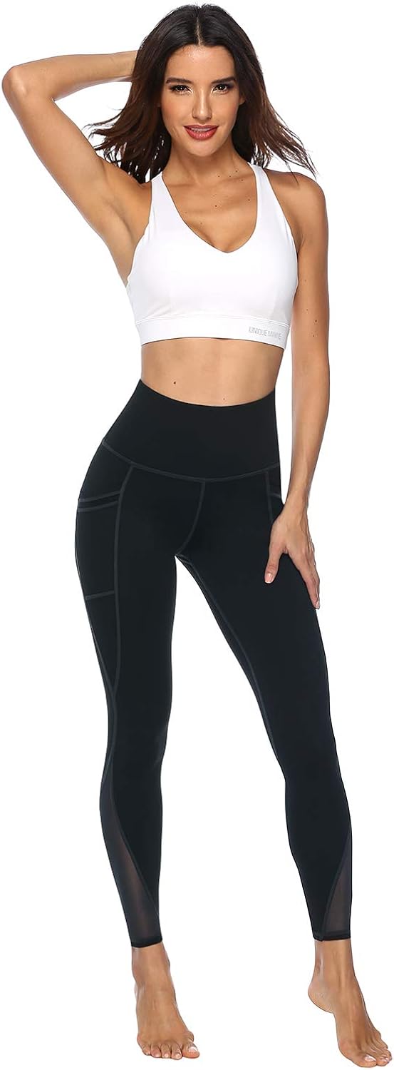 AFITNE Women’s High Waist Mesh Yoga Leggings with Side Pockets, Tummy Control Workout Squat-Proof Yoga Pants: Clothing