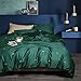 Wake In Cloud - Bee Duvet Cover Set, Cotton Sateen Bedding, Honeybee Pattern Printed on Dark Green, with Zipper Closure (3pcs, Queen Size)