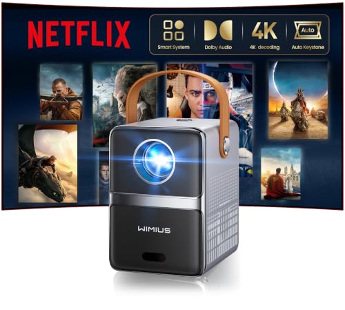 4K Mini Projector Netflix Ready,30000 Lumen Smart Portable Bedroom Cinema WiMiUS P61 PRO Projector with 3D Dolby Audio Short Throw, TOF 1s Focus WiFi6 Bluetooth 5.4 HDR10 for Home Garden Movies,Gifts