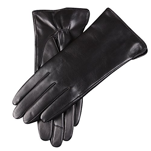 WARMEN Women's Touchscreen Texting Genuine Nappa Leather Glove Winter Warm Simple Plain Cashmere & Wool Blend Lined Gloves (X-Large (8), Black (2017 New Touchscreen/Cashmere Blend Lining))