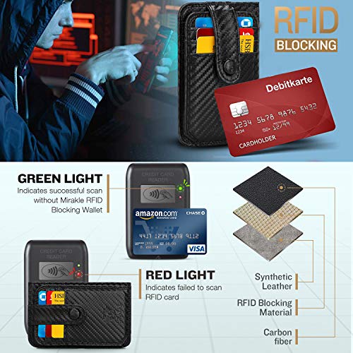 Mirakle Portafoglio Uomo Piccolo Sottile, Porta Carte Di Credit con Portamonete, Nero Mini fibra di carbonio Portafoglio con Protezione RFID Porta Tessere Slim Tascabile per Contanti Regalo