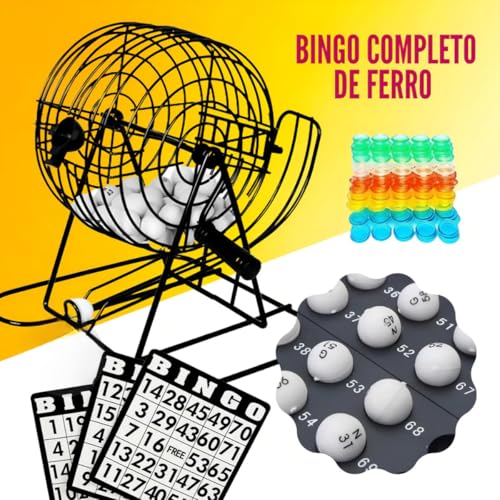 Jogo De Bingo Completo 75 Bolas Globo Giratório Metal Com 18 Cartelas Reutilizáveis E Marcadores