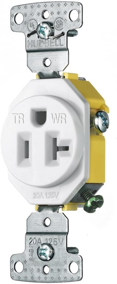 Bryant Electric RR201WWRTR Residential Single Weather Resistant & Tamper Resistant Receptacle, 20 Amp, 125V, Self-Grounding, White